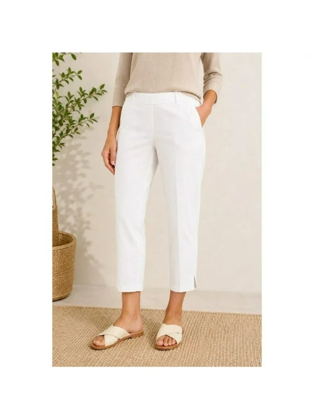 J. Jill Linen Stretch Slim Leg Crop Pants Womens Medium White